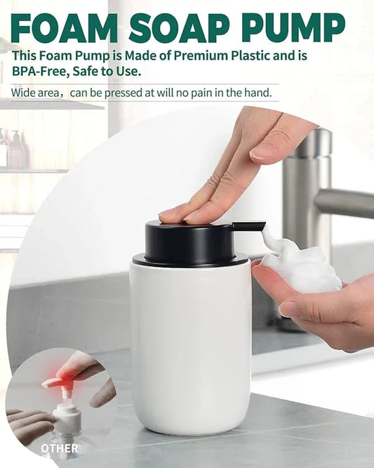 BosilunLife Foaming Soap Dispenser - Ceramic White Soap Dispenser Bathroom Small Foam Hand Dispenser Refillable Kitchen Dish Soap Bottle Hand Wash Dispenser - ModernBath