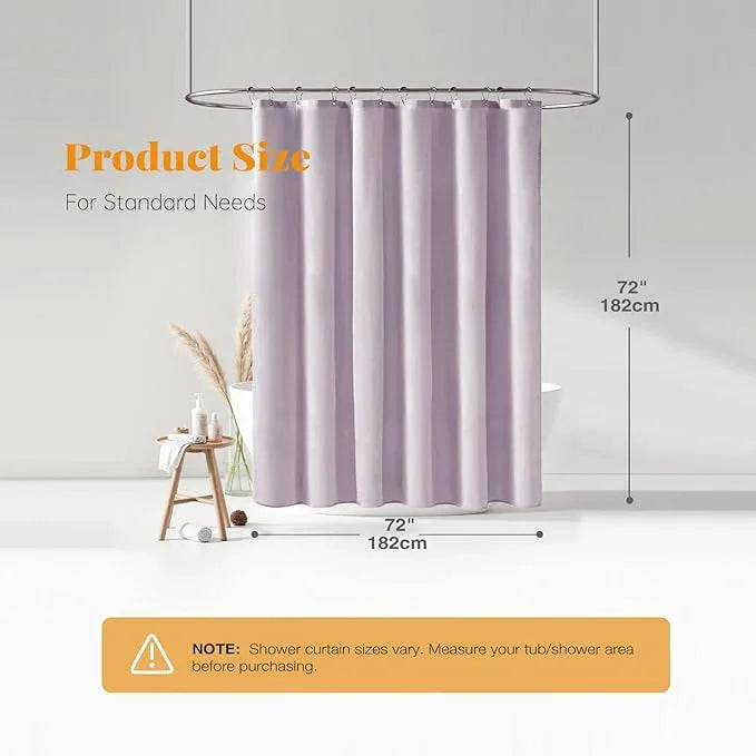 BTTN Lavender Shower Curtain - Linen Textured Heavy Duty Waterproof Cloth Shower Curtain Set with 12 Plastic Hooks, Hotel Spa Luxury Simple Decorative Thick Fabric Shower Curtains for Bathroom - 72x72 - ModernBath