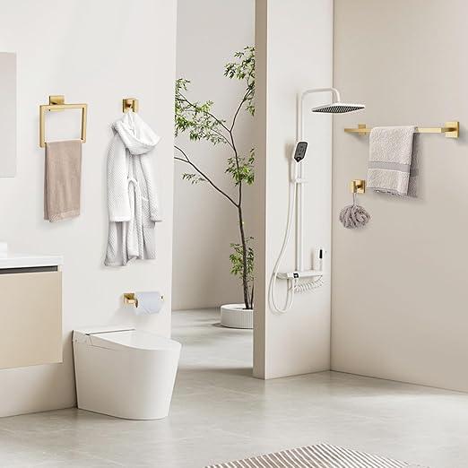 YACVCL Towel Bar Set, 5-Piece Brushed Gold Bathroom Hardware Set, Gold Bathroom Accessories Set, SUS304 Stainless Steel 23.6 Inch Towel Holder Towel Racks Set Wall Mounted - ModernBath