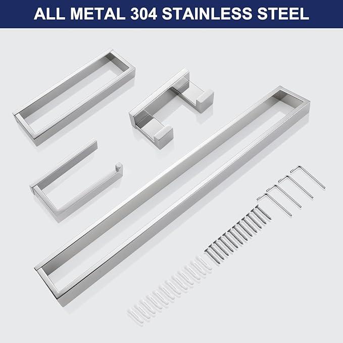 Lairuier Bath Towel Bar Set, Polished Chrome 4-Piece Bathroom Hardware Set Including Towel Bar, Towel Holder, Toilet Paper Holder, Towel Hook. Stainless Steel Bathroom Hardware Accessory - ModernBath