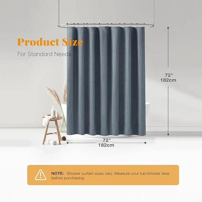 BTTN Fabric Shower Curtain, Linen Textured Heavy Duty Polyester Cloth Shower Curtain Set with Plastic Hooks, Blue Grey, 72" W x 72" L (Pack of 1) - ModernBath
