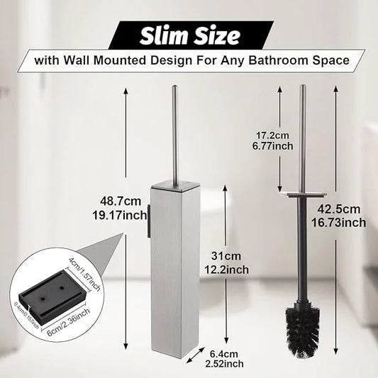 BGL Toilet Brush and Holder Set Brushed Nickel Wall Mounted for Bathroom Square Design - ModernBath