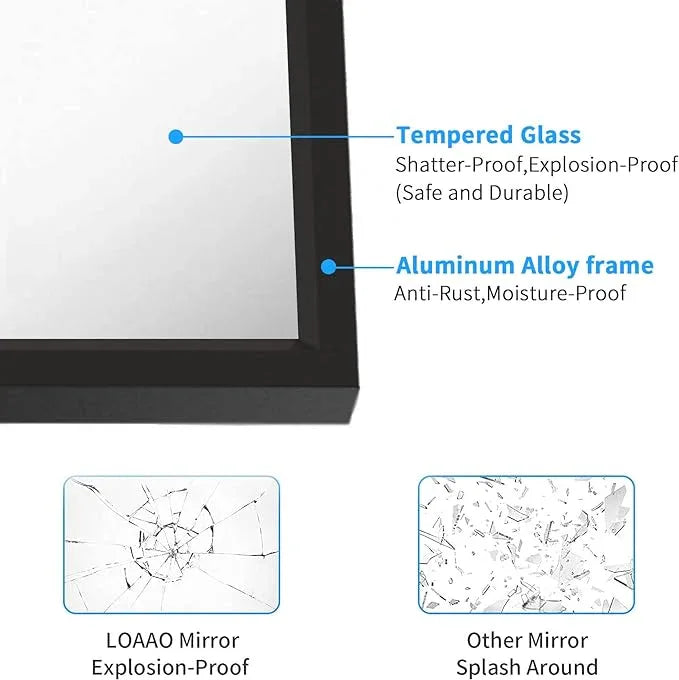 LOAAO 40"X36" Black Rectangle Bathroom Mirror Wall, Matte Black Aluminum Alloy Frame, Tempered Glass, Hangs Vertically or Horizontally, Easy to Install - ModernBath