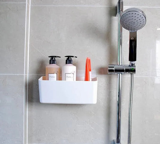 Bath Shelve, Adhesive Shelf Shower Caddy Bathroom Organizer, No Drill Wall Mounted Shower Caddy Basket Plastic,White Storage Rack for Bathroom/Kitchen - ModernBath