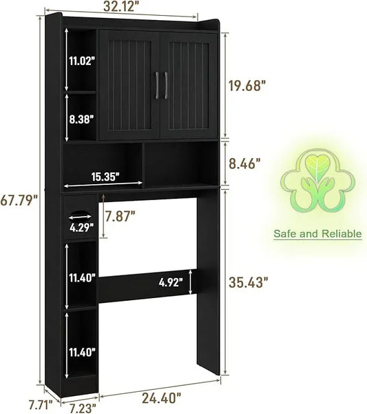 Vabches Over The Toilet Storage Cabinet, Farmhouse Storage Cabinet Over Toilet with Barn Door, Home Space-Saving Toilet Rack, for Bathroom, Restroom, Laundry(Black). - ModernBath