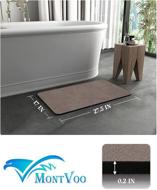MontVoo -Bath Mat Rug-Rubber Backing Non Slip Quick Dry Absorbent Thin Bathroom Rugs Fit Under Door-Faux Suede Surface Bathroom Floor Mats-Shower Rug for in Front of Bathtub Shower Brown 17"x27.5" - ModernBath