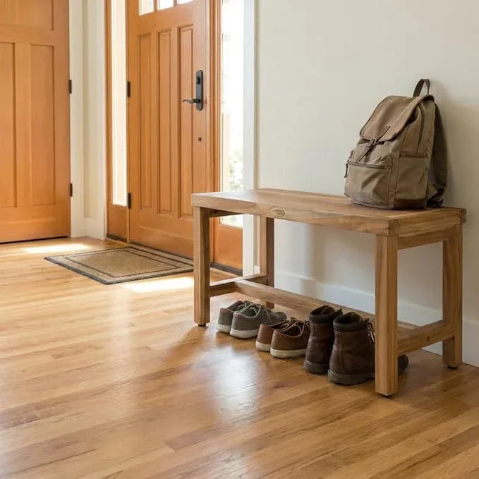 EcoDecors 30" Eleganto Teak Shower Bench – Full-Size Waterproof Bathroom Seat | for Adults & Seniors | Spa-Style Teak Stool | Non-Slip Adustable Height Feet | Elegance & Safety | 250 Pound Capacity - ModernBath