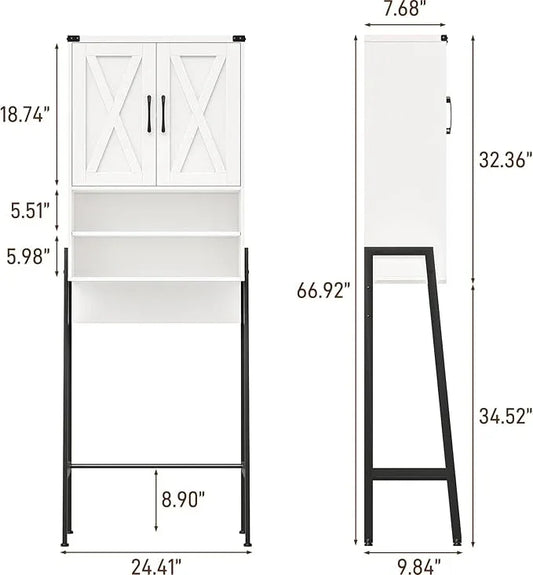 Vabches Over The Toilet Storage Cabinet, Farmhouse Over Toilet Storage Cabinet, Metal Frame with 2 Barn Doors, Home Space-Saving Toilet Rack for Bathroom, Toilet, Laundry Room - ModernBath