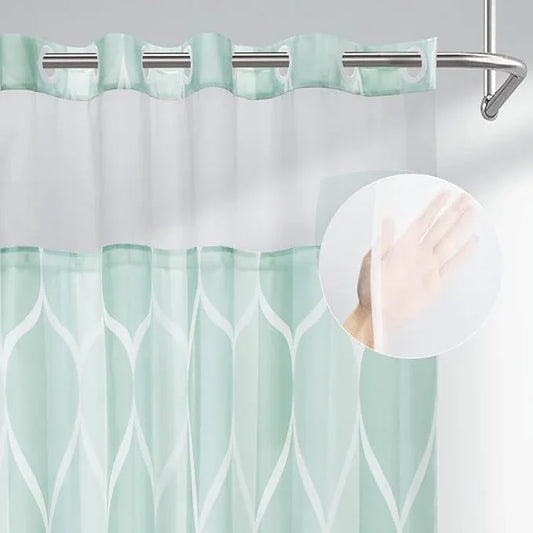 Yiatn Light Green No Hook Hotel Collection Shower Curtain - Hotel Style with See Through Mesh Top Window, Modern Geometric Waterdrop Design,Waterproof and Washable,- 71x74 INCH - ModernBath