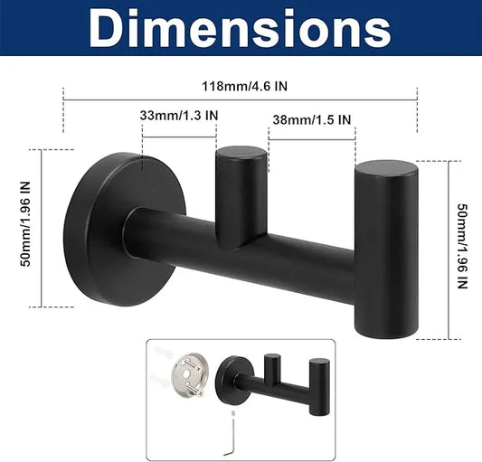 NearMoon Bathroom Double Towel Hook- SUS304 Stainless Steel Robe Towel Holder, Heavy Duty Double Coat Hook for Bathroom Livingroom Kitchen Wall Mounted (Matte Black-F, 2 Pack) - ModernBath