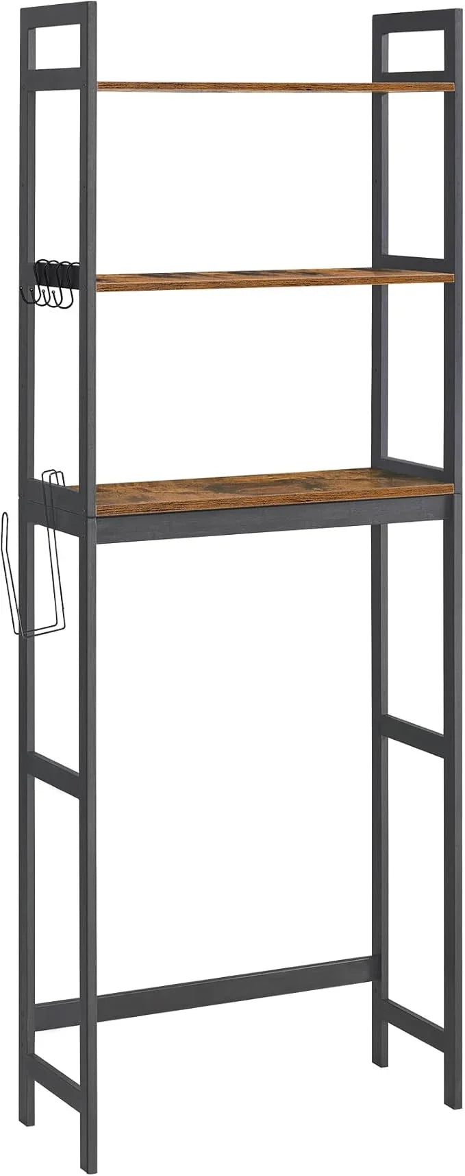 SONGMICS Over-The-Toilet Storage, 3-Tier Bathroom Organizer Over Toilet with Adjustable Shelves, Hooks, Bamboo, Freestanding Space Saver Bathroom Shelves, Rustic Brown and Ink Black UBTS012B01 - ModernBath