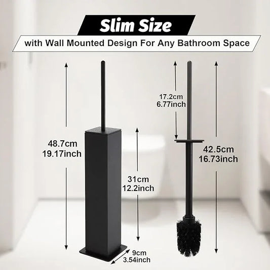 BGL Toilet Brush with Holder Set Matte Black Aluminium Standing for Bathroom Toilet Bowl Cleaner Brush and Holder Set, Square Design - ModernBath