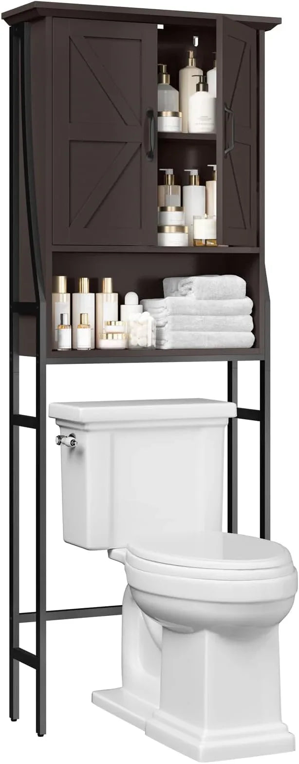 Over The Toilet Rack for Bathroom, Over The Toilet Storage Cabinet, Over Toilet Bathroom Organizer with Double Barn Doors Space Saver Rack Above Toilet Storage Cabinet (Espresso) - ModernBath