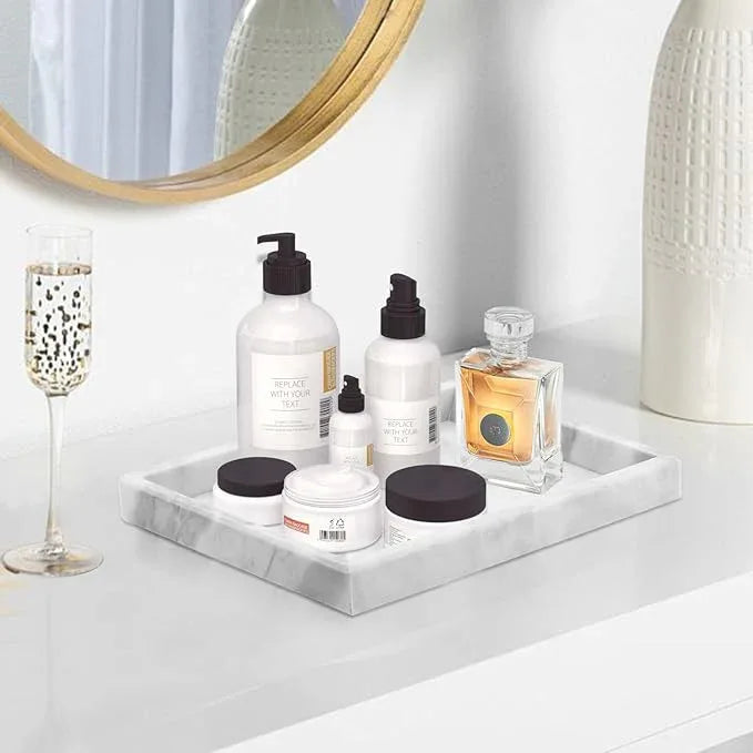 MULWR Marble Bathroom Tray,Pure Natural Marble Vanity Tray,Marble Tray for Kitchen Counter Non-Ceramic/Non-Resin,Stone Tray 12 x 8 inch (White) - ModernBath