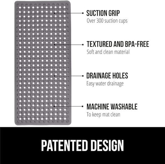 GORILLA GRIP Patented Bath Tub Shower Mat, Machine Washable Bathtub Floor Liner Mats, Suction Cups and Drain Holes to Keep Tubs Clean, Soft on Feet, Bathroom Essentials, 35x16 Inch, Charcoal Opaque - ModernBath