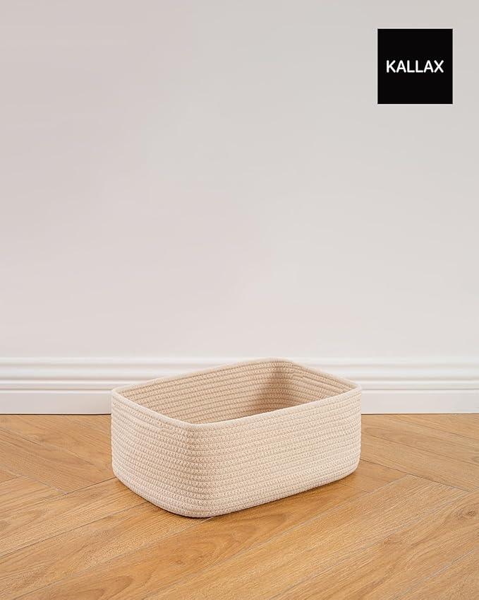 Small Woven Basket, 13.5 x 9.5 x 5 Inches, Storage Basket for Organizing, Cute Small Rope Shelf Closet Cube Storage Bins Baskets for Shelves, Dog Toy Gift Baskets Empty, 3 Packs, Beige - ModernBath