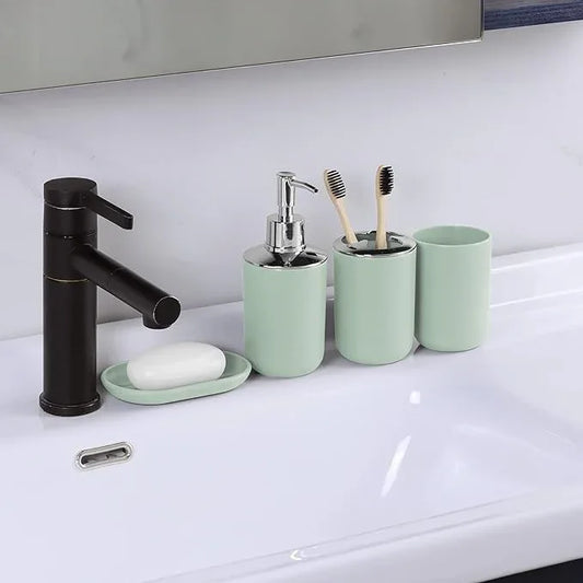 IMAVO Bathroom Accessories Set,Green Bathroom Set,7 Pieces Bathroom Accessory Set,Tray,Toilet Brush,Trash Can for Bathroom Décor and Housewarming Gifts - ModernBath