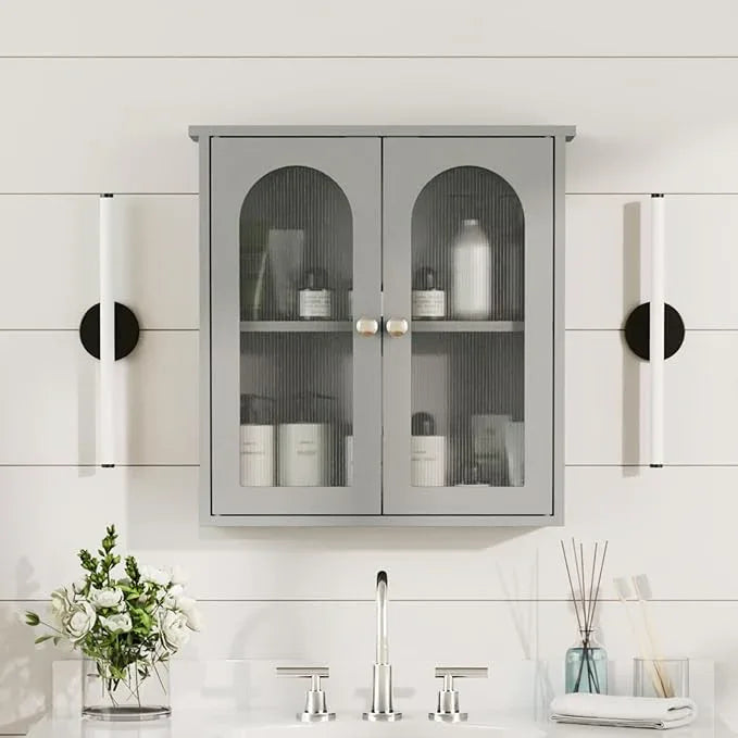 Bathroom Wall Cabinet,Medicine Cabinets Wall Mounted with Arched,Bathroom Medicine Cabinet Over Toilet,Surface Mount Medicine Cabinet for Laundry Room,Kitchen,Grey Storage Cabinet 22x23 - ModernBath