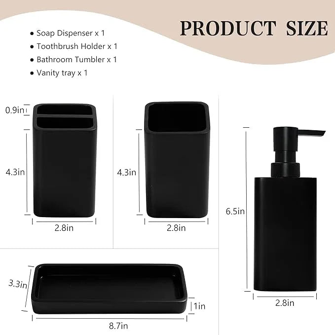 YMXYJM Bathroom Accessories Set, 4 Pcs Bathroom Accessory Set, Soap Dispenser, Toothbrush Holder, Qtip Holder Set, Bathroom Sets Complete, Bathroom Sink Set for Modern Home,Matte Black - ModernBath