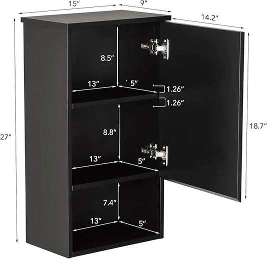 Bathroom Wall Cabinet with Single Door, Soft-Close Hinges, 15x27 inch Wooden Medicine Cabinet for Small Kitchen, Laundry, Entryway, Durable MDF Construction - ModernBath