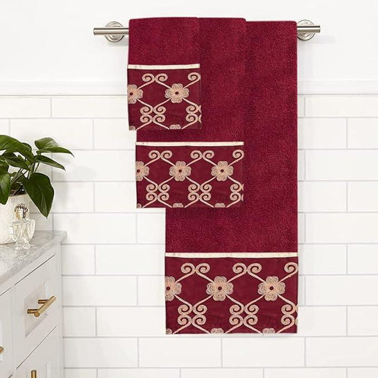 Zahari Home Elegant Rose Classic Luxury Bath Towel Set - 3 Piece Towel Set - Bath Towel, Hand Towel and Wash Towel for Contemporary Bathroom Decor - ModernBath