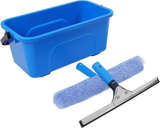 HYCDFCS Squeegee for Window Cleaning,Window Cleaning Squeegee kit with Bucket&Microfiber Scrubber,Bathroom,Shower Doors,Mirrors,Tiles,and Car Windows Blue - ModernBath