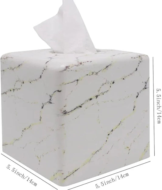 Huitony Marble Tissue Box Cover Square Decorative Stone Klenex Box Holder for Bathroom & Living Room with Handcrafted Texture (Marble-A) - ModernBath