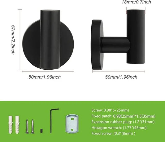 TUNNY 3 Pack Round Bathroom Towel Hooks - Matte Black Robe Hooks Coat Hooks Wall Hooks for Bathroom Bedroom Kitchen (Matte Black, 3) - ModernBath