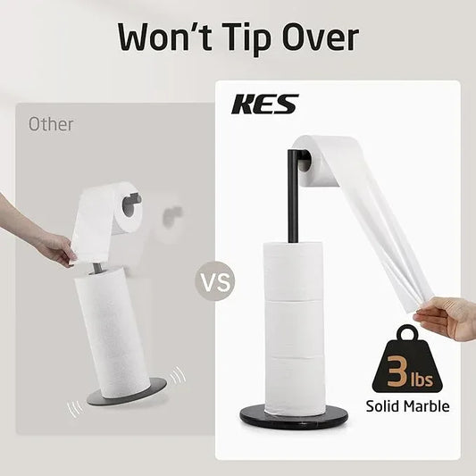 KES Toilet Paper Holder Stand with Weighted Natural Marble Base, Matte Black Free Standing Toilet Paper Holder with Reverse, 18/8 Stainless Steel Tissue Holder for Bathroom, Matte Black, BPH291A-BK - ModernBath
