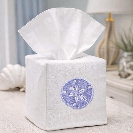 Jacaranda Living Square Tissue Box Cover, Linen/Cotton Fabric Tissue Holder, Decorative Cloth Tissue Cube Cover, Coastal Designs Crab (Aqua) - ModernBath