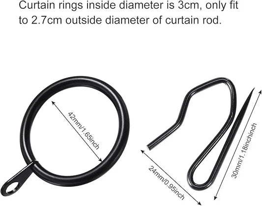 Hotop 30 Pcs Metal Drapery Curtain Rings 0.98/1.26/1.65 inch Interior Diameter and 30 Pcs Hanging Curtain Drapery Pin Hooks for Window Door Shower(Black,42 mm) - ModernBath