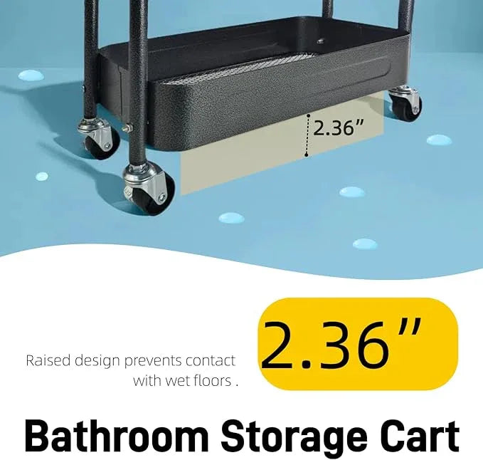 3 Tier Slim Metal Rolling Storage Cart for Laundry Room & Kitchen Organizer, 7.1'' Thin Standing Shelf for Narrow Spaces, Utility Cart with Wheels & Lockable Casters for Bathroom, Black - ModernBath