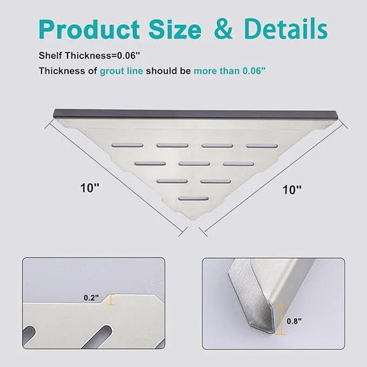 10" Corner Shower Shelf, 2-Pack Bathroom Shelves for Tile Walls, SUS304 Stainless Steel Recessed Shower Shelf, Grout in Corner Organizer Shelves, Brushed Silver - ModernBath