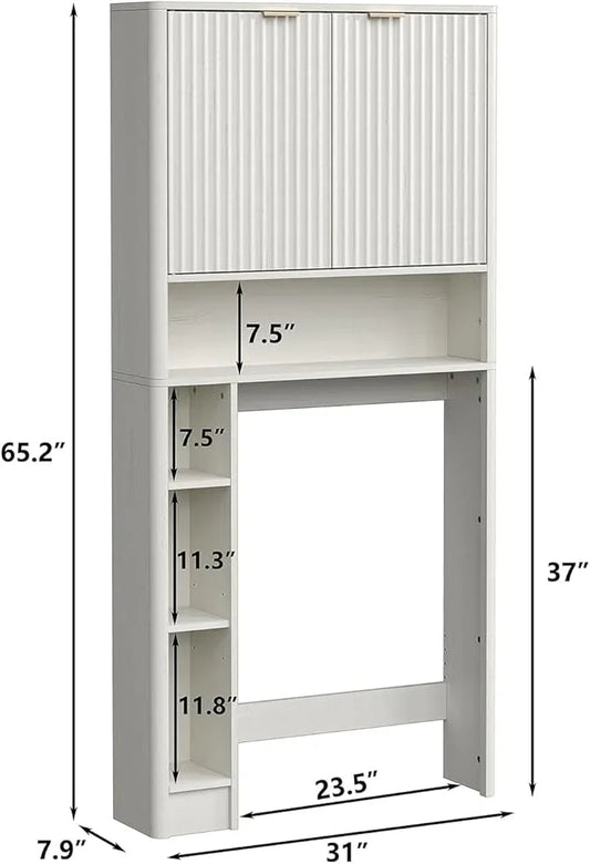 Furnideco Fluted Over The Toilet Storage Cabinet 31''W Modern Above Toilet Storage Cabinet with Fluted Doors & Adjustable Shelf for Bathroom, Antique White - ModernBath