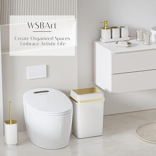 9PCS Bathroom Accessory Set, White Bathroom Set, Bathroom Accessories Set Complete with Trash Can, Toothbrush Holder, Soap Dispenser, Toilet Brush, Bathroom Decor