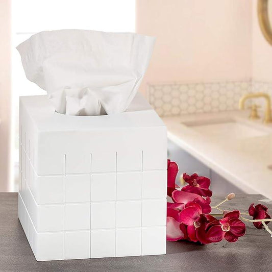 Creative Scents Polar White Tissue Box Cover Square – Decorative Tissue Holder for Bathroom, Tissue Box Holder with Wide Opening - White Bathroom Accessories - ModernBath