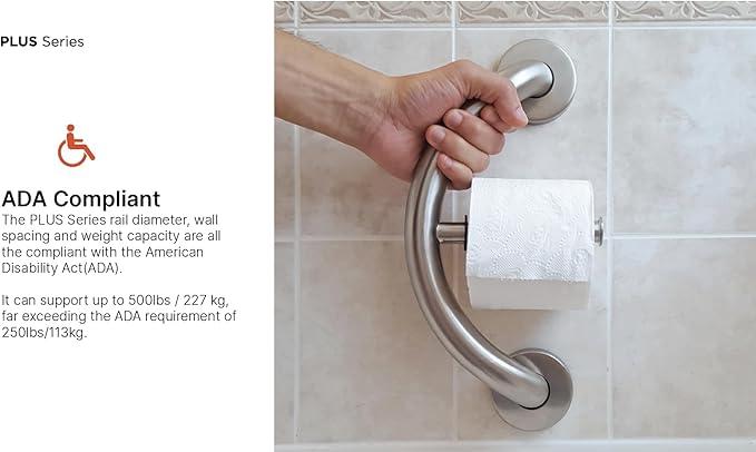 HEALTHCRAFT Plus 2-in-1 Towel Ring and Grab Bar (14.5 Inch) | ADA Compliant Wall-Mounted Bath and Shower Safety Handle, Handicap Grab Bar for Seniors (500 Lbs Capacity) in Matte Black - ModernBath