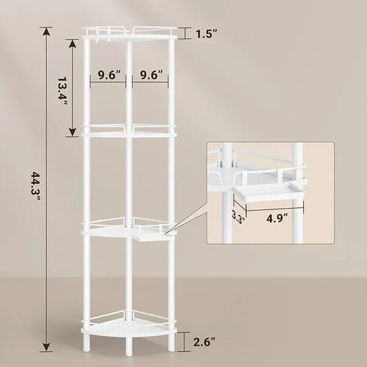ELYKEN Corner Shower Caddy Standing, 4 Tier Rustproof Metal Shower Organizer with Soap Holder, Floor Shower Corner Shelf Rack Storage Stands with Adjustable Feet & 2 Hooks for Bathroom, White - ModernBath