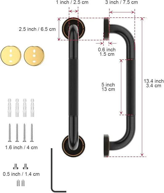 12 Inch Bronze Shower Grab Bar Oil Rubbed Black, Munzong Antique Brass Bathroom Grab Bar w/Anti-Slip Knurled Grip, Bathroom Balance Bar, Safety Handrail Support, Injury Elderly Senior Assist Handle - ModernBath