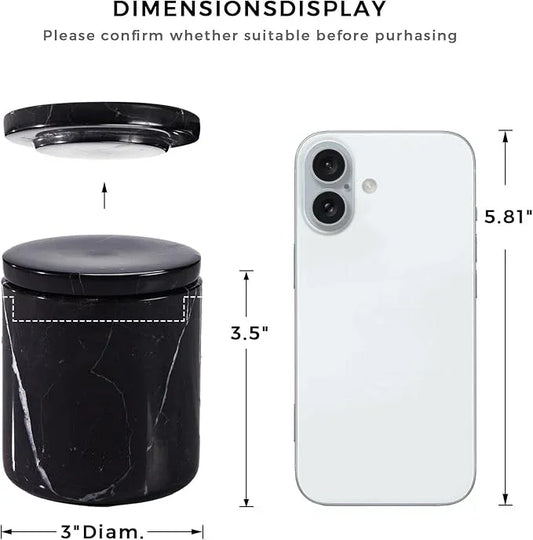 Black Marble Canister, Natural Otip Holder Dispenser with Lid, 3 x 3.5 Inch Cylinder Canister, High Capacity Bathroom Qtip Holder Storage for Cotton Swab, Floss Picks, Makeup Pad (Small) - ModernBath