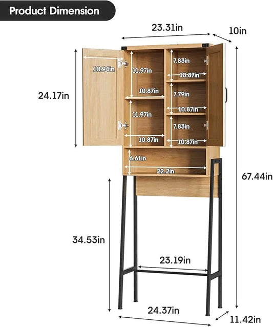 Over The Toilet Storage Cabinet with 2-Door Design Bathroom Organizers and Storage with Anti-Tip Device Over Toilet Organizer with Shelves for Bathroom,Restroom,Laundry Natural - ModernBath