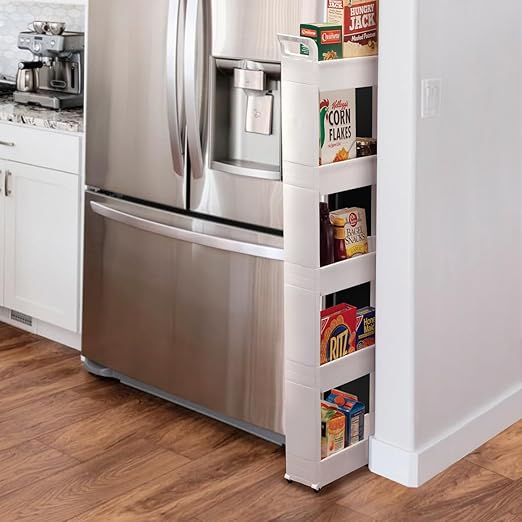 Miles Kimball 5 Tier Slim Cart, White, Durable Plastic, Easy Assembly, Holds Up to 6.5 lbs