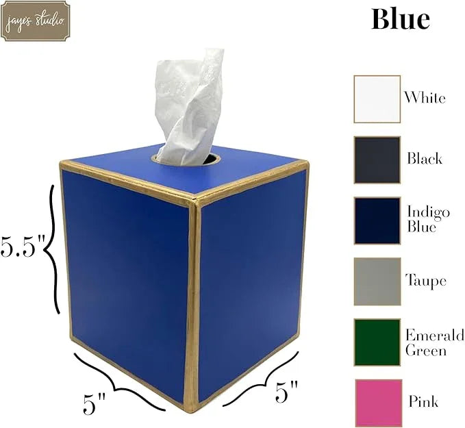 Jaye’s Studio Square Tissue Box Cover Cube, Facial Tissue Holders Decorative Tissue Box Holder for Bathroom Accessories Gold Bedroom Accessories Desk & Home Decor, Metal Tissue Box Cover Blue (6x6x5) - ModernBath