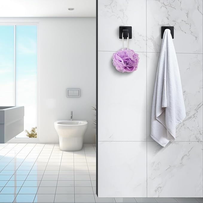 Fenas Towel Hooks for Bathrooms Robe Hook Coat Hook 4 Pack Matte Black Stainless Steel Heavy Duty Wall Mounted Square Hooks for Bathroom Kitchen Bedroom