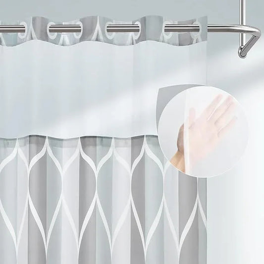 Yiatn No Hook Grey Small Stall Shower Curtain with Snap in Fabric Liner Set - Hotel Style with See Through Mesh Top Window, Modern Geometric Waterdrop Design,Waterproof and Washable, 36x74 INCH - ModernBath