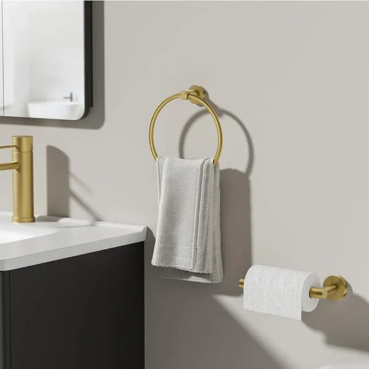 Toilet Paper Holder and Towel Ring Set 2PCS Wall Mount, Brushed Gold Bathroom Hardware Set, Stainless Steel Hand Towel Holder Toilet Paper Roll Holder Set, Bathroom Accessories for Bathroom Kitchen - ModernBath