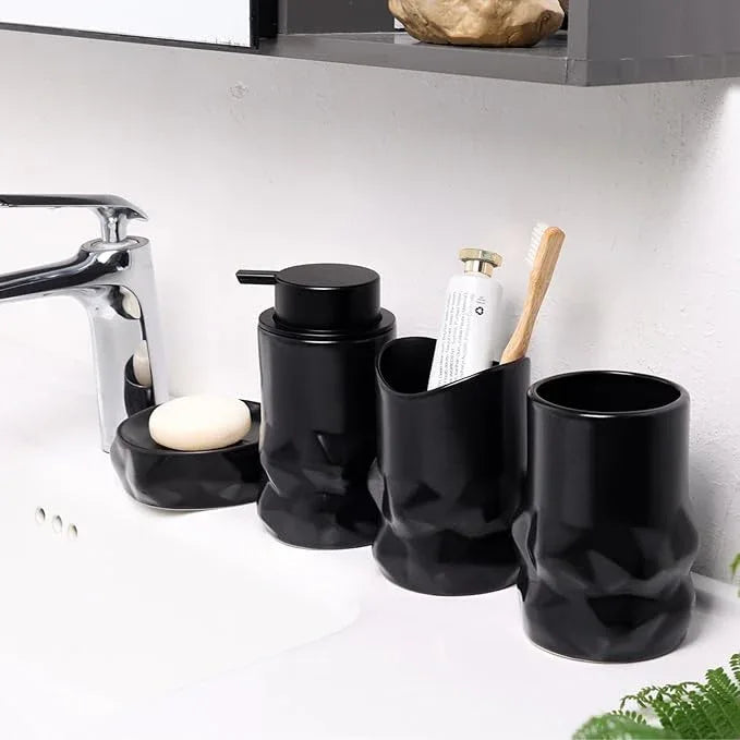 BosilunLife Modern Ceramic Bathroom Accessories Set, Bathroom Counter Set Matte Black Bathroom Decor Sets Accessories Bathroom Lotion Soap Dispenser, Toothbrush Holder Set, Soap Dish, Apothecary Jars - ModernBath