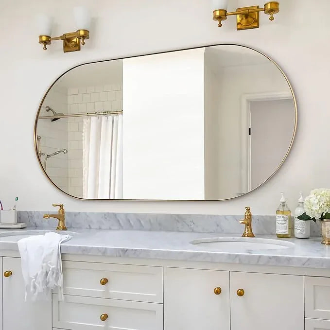 ANDY STAR Gold Bathroom Mirror 60 x 30 Inch, Full Length Mirror, Oval Vanity Mirror, Pill Shaped Mirror in Stainless Steel 1’’ Deep Wall Mounted Vertical/Horizontal - ModernBath