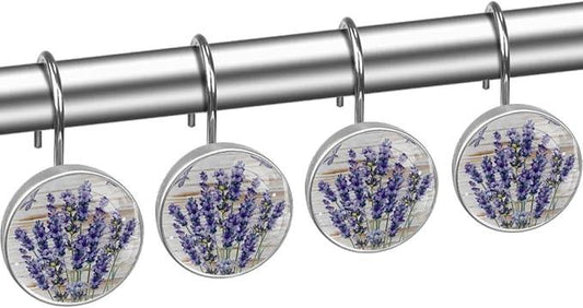 Lavender Decorative Shower Curtain Hooks Rings Set of 12 Hooks for Shower Curtain Rustproof Curtain Rings for Bathroom, 1.45x1.45 in/3.7x3.7cm - ModernBath