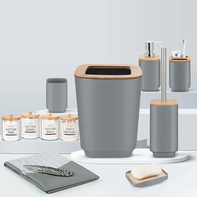 IMAVO Bathroom Accessories Set,Grey Bathroom Set,11 Pieces Bathroom Accessory Set,Trash Can for Bathroom Accessories Décor and Housewarming Gifts - ModernBath